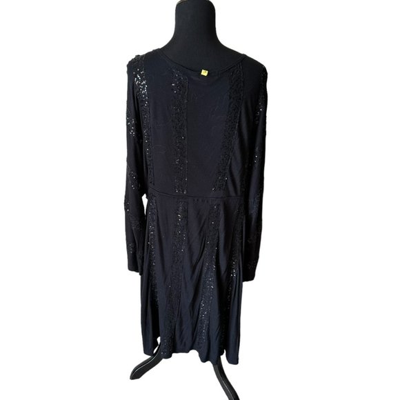 Black plunging neckline jersey mini dress tunic by sequin with sequin stripes - Picture 8 of 10